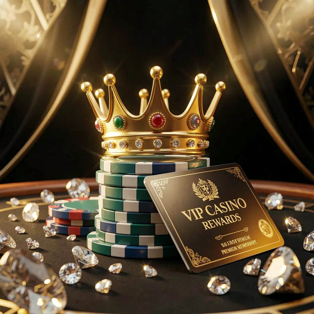 Elegant golden crown on poker chips with sparkling diamonds and a premium KL 234 membership card against a luxury black and gold background, creating an exclusive high-end casino atmosphere